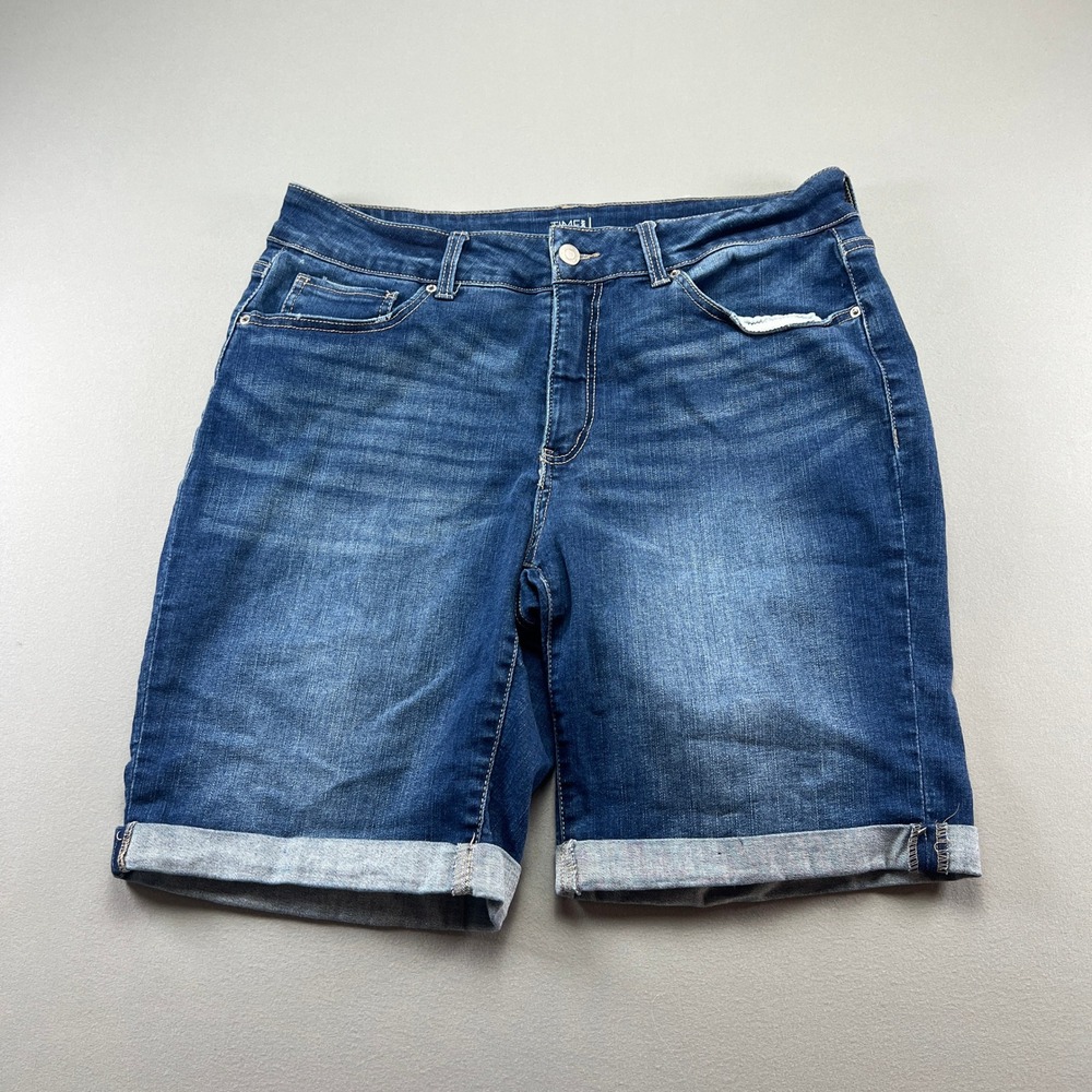 Time And True Denim Cuffed Shorts Womens 14 Blue Cotton Stretch Mid Rise Casual